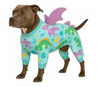 LovinPet Large Dog Pajamas, Four-Leg Stretch Onesie Bodysuit, Lightweight UV-Shielding Pajamas, Anti-Lick Calming Recovery Suit for Surgery, 3D Dino Wing Design with Soft Spikes, Blue Purple, XL