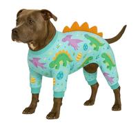 LovinPet Large Dog Pajamas, Four-Leg Stretch Onesie Bodysuit, Lightweight UV-Shielding Pajamas, Anti-Lick Calming Recovery Suit for Surgery, Pull-On for Medium and Large Breeds,Green Orange,3XL