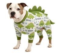 LovinPet Large Dog Pajamas, Four-Leg Stretch Onesie Bodysuit, Lightweight UV-Shielding Pajamas, Anti-Lick Calming Recovery Suit for Surgery, Pull-On for Medium and Large Breeds,White Green,XXL