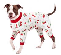 LovinPet Large Dog Pajamas, Soft Four-Leg Dog PJs for Large Breeds, Full-Coverage Jumpsuit for Sleeping and Indoor Wear, Cherry Print, 3XL