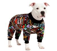 LovinPet Large Dog Pajamas, Wound Care/Post Surgery Shirt, UV Protection, Love My Dog Text on Black Print, UV Protection, Pet Anxiety Relief, Large Dog Onesies, Pet Pj's/Large