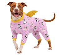 LovinPet Large Dog PJs, Light Yellow Farm Friends Wing Print, XL | Pitbull Clothes; Large Dog Clothes; Large Dog Bodysuit; PJs for Dogs; Pitbull Dog Pajamas; Large Breed Dog Pajamas