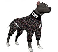 LovinPet Pitbull Dog Bodysuit, Post Surgery Recovery Pajamas, Pullover Dog Onesie with Reflective Stripe, Soft & Stretchy, Black Monarch Butterfly Print, Big Dog Jammies,Grey M