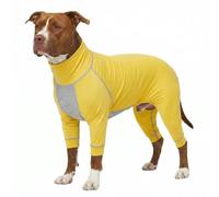 LovinPet UPF 50+ Dog Sun Protection Shirt, High Neck UV Outfit with Quick-Dry Breathable Belly Vent, Summer Full Body Coverage for Large Dogs, Yellow Gray, 3XL