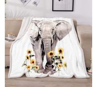 LOVINSUNSHINE Sherpa Fleece Throw Blanket Reversible Throw for Couch Sofa Bed Plush Throw Blanket for Elephant and Sunflower (60" X 80")