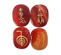 Lovionus89 4 Pcs Red Agate Engraved Chakra Stones Healing Crystal Reiki Balancing Palm Stone, 25mm