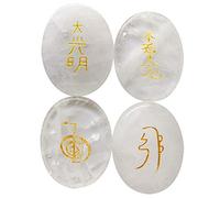 Lovionus89 4 Pcs Rock Quartz Engraved Chakra Stones Healing Crystal Reiki Balancing Palm Stone, 45mm