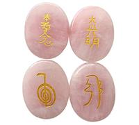 Lovionus89 4 Pcs Rose Quartz Engraved Chakra Stones Healing Crystal Reiki Balancing Palm Stone, 45mm