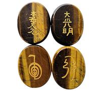 Lovionus89 4 Pcs Tiger's Eye Engraved Chakra Stones Healing Crystal Reiki Balancing Palm Stone, 45mm