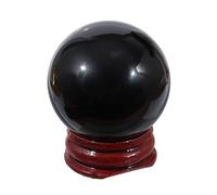 Lovionus89 40mm Energy Stone Crystal Ball with Wood Stand - Divination Sphere for Chakra Healing Home Office Decor Meditation Semi-precious Ball, Black Obsidian