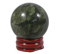 Lovionus89 40mm Energy Stone Crystal Ball with Wood Stand - Divination Sphere for Chakra Healing Home Office Decor Meditation Semi-precious Ball, Green Jade