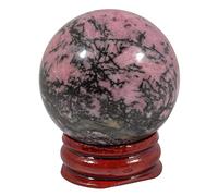 Lovionus89 40mm Energy Stone Crystal Ball with Wood Stand - Divination Sphere for Chakra Healing Home Office Decor Meditation Semi-precious Ball, Rhodonite