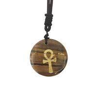 Lovionus89 Adjustable Egyptian Ankh Cross Engraved Round Stone Lucky Coin Amulet Pendant Necklace for Women Man, Tiger's Eye