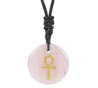 Lovionus89 Adjustable Egyptian Ankh Cross Engraved Round Stone Lucky Coin Amulet Pendant Necklace for Women Men, 30x30mm, Stone, No Gemstone