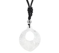 Lovionus89 Angel Wings Heart-Shaped Stone Pendant, Adjustable Black Cord Heart Love Healing Crystal Necklace, White Quartz
