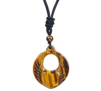 Lovionus89 Angel Wings Heart-Shaped Stone Pendant, Adjustable Black Cord Heart Love Healing Crystal Necklace, Tiger's Eye