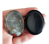 Lovionus89 Black Obsidian and Africa Bloodstone Thumb Worry Stone, Stress Relax Healing Reiki Crystal Pocket Palm Stones,Pack of 2