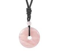 Lovionus89 Circle Donut Stone Crystal Pendant Lucky Amulet Healing Handmade Necklace Charms for Women Men, Rose Quartz