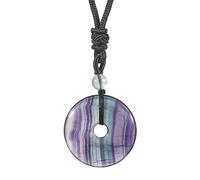 Lovionus89 Circle Donut Stone Crystal Pendant Lucky Amulet Healing Handmade Necklace Charms for Women Men, Purple Fluorite
