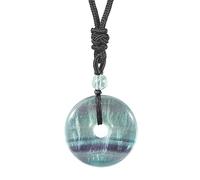 Lovionus89 Circle Donut Stone Crystal Pendant Lucky Amulet Healing Handmade Necklace Charms for Women Men, Green Fluorite