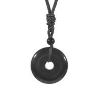 Lovionus89 Circle Donut Stone Crystal Pendant Lucky Amulet Healing Handmade Necklace Charms for Women Men, Black Obsidian