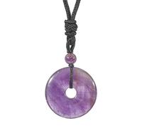 Lovionus89 Circle Donut Stone Crystal Pendant Lucky Amulet Healing Handmade Necklace Charms for Women Men, Amethyst