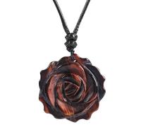 Lovionus89 Handcarvd Flower Healing Crystal Rose Pendant for Women, Floral Design Charm for Valentine's Day, Red Tiger's Eye