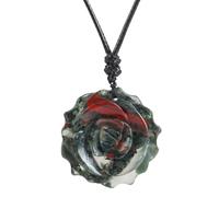 Lovionus89 Handcarvd Flower Healing Crystal Rose Pendant for Women, Floral Design Charm for Valentine's Day, Africa Bloodstone