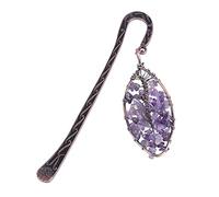 Lovionus89 Handmade Tumbled Gemstones Antique Copper Metal Bookmark Chakra Healing Crystals Tree of Life Charm, Amethyst