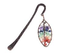 Lovionus89 Handmade Tumbled Gemstones Antique Copper Metal Bookmark Chakra Healing Crystals Tree of Life Charm, Multi