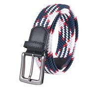 Lovionus89 Mens Golf Belt, Stretch Belts for Men Casual Jeans Adjustable Braided Web Belt, 125 CM, Blue and White