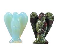 Lovionus89 Mini Crystal Angel, 2 Pcs Pocket Carved Gemstone Guardian Figurines Healing Statue Home Decor 1.5 inch, Dragon Bloodstone + Opalite