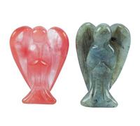 Lovionus89 Mini Crystal Angel, 2 Pcs Pocket Carved Gemstone Guardian Figurines Healing Statue Home Decor 1.5 inch, Cherry Quartz+Moonstones