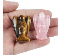 Lovionus89 Mini Crystal Angel, 2 Pcs Pocket Carved Gemstone Guardian Figurines Healing Statue Home Decor 1.5 inch, Rose Quartz + Tiger's Eye