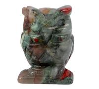 Lovionus89 Natural Africa Bloodstone Owl Bird Statue, Hand Carved Healing Crystal Animal Figurines Home Decoration 1.5 inches