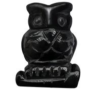 Lovionus89 Natural Black Obsidian Owl Bird Statue, Hand Carved Healing Crystal Animal Figurines Home Decoration 1.5 inches