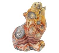 Lovionus89 Natural Crazy Agate Howling Wolf Crystal Carving Figurine - 6.3 CM Hand Carved Natural Stone Quirky Spirit Animal Desk Decor & Collector Gift