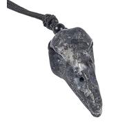 Lovionus89 Natural Crystal Stone Raven Skull Pendant Necklace Hand Carved Crow Head Charm with Adjustable Cord, Black Quartz Geode