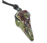 Lovionus89 Natural Crystal Stone Raven Skull Pendant Necklace Hand Carved Crow Head Charm with Adjustable Cord, Dragon Bloodstone