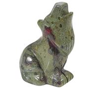 Lovionus89 Natural Dragon Bloodstone Wolf Crystal Figurine, Hand Carved Stone Animal Statues for Home Decor 2.5 Inches