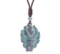 Lovionus89 Natural Fluorite Nine-tailed Fox Necklace Healing Crystal Gemstone Pendant Protection Amulet Charm, Green