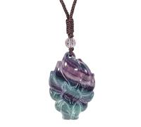 Lovionus89 Natural Fluorite Nine-tailed Fox Necklace Healing Crystal Gemstone Pendant Protection Amulet Charm, Multi_colored