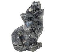 Lovionus89 Natural Labradorite Howling Wolf Crystal Carving Figurine - 6.3 CM Hand Carved Natural Stone Quirky Spirit Animal Desk Decor & Collector Gift