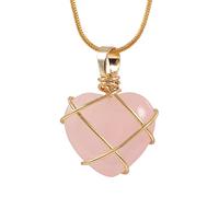 Lovionus89 Natural Love Heart Crystal Pendenat Necklace for Women Men, Healing Crystal Handmade Wire Wrapped Pendenats, Rose Quartz