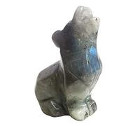 Lovionus89 Natural Moonstone Wolf Crystal Figure, Hand Carved Stone Guardian Animal Statues for Home Decor 6.3 cm