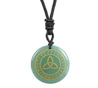Lovionus89 Natural Rune Stones Engraved Elder Alphabet Healing Crystal Stone Pendant Necklace for Men and Women, Green Aventurine