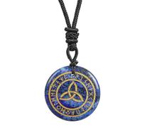 Lovionus89 Natural Rune Stones Engraved Elder Alphabet Healing Crystal Stone Pendant Necklace for Men and Women, Lapis Lazuli