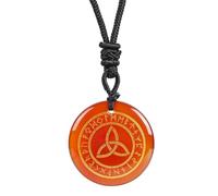Lovionus89 Natural Rune Stones Engraved Elder Alphabet Healing Crystal Stone Pendant Necklace for Men and Women, Red Agate