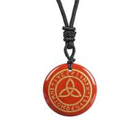 Lovionus89 Natural Rune Stones Engraved Elder Alphabet Healing Crystal Stone Pendant Necklace for Men and Women, Red Jasper
