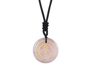 Lovionus89 Natural Rune Stones Engraved Elder Alphabet Healing Crystal Stone Pendant Necklace for Men and Women, Rose Quartz